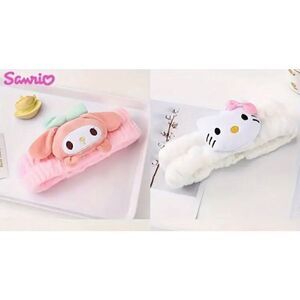 NWT 2 PC Sanrio Hello Kitty & My Melody Plush Hair Makeup Spa Headbands